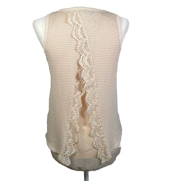 Blue Rain USA Knit Tank Sleeveless Crochet Open Sheer Back Cream Ivory Size S - Picture 1 of 11